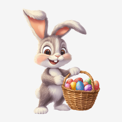 Easter Bunny holding basket full of eggs